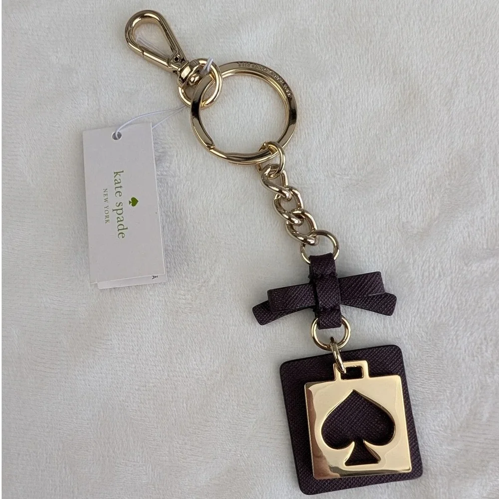 Kate Spade Mahogany Leather Bow Spade Key Fob Keychain WORU0087 New